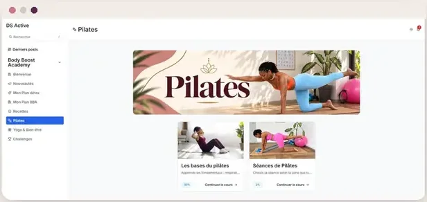 Espace membre Body Boost Academy : séances de Pilates